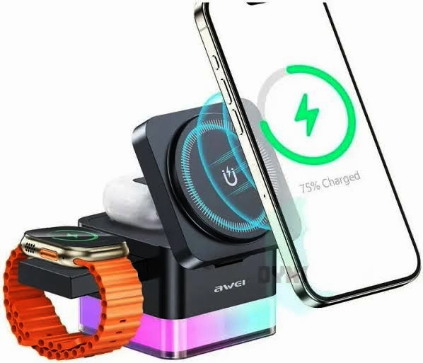 Awei W25 3-in-1 Multi-Function Wireless Fast Charger Stand