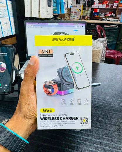 Awei W25 3-in-1 Multi-Function Wireless Fast Charger Stand