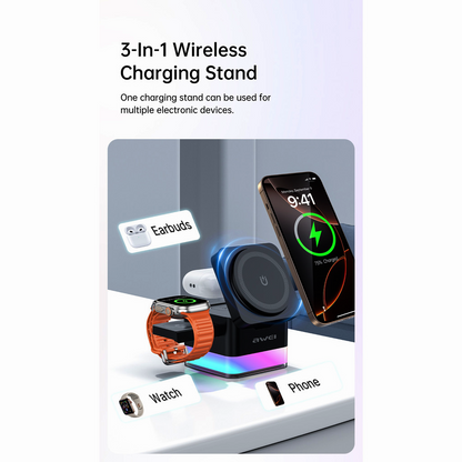 Awei W25 3-in-1 Multi-Function Wireless Fast Charger Stand