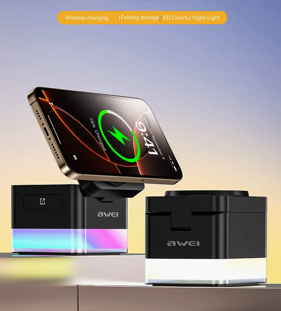 Awei W25 3-in-1 Multi-Function Wireless Fast Charger Stand