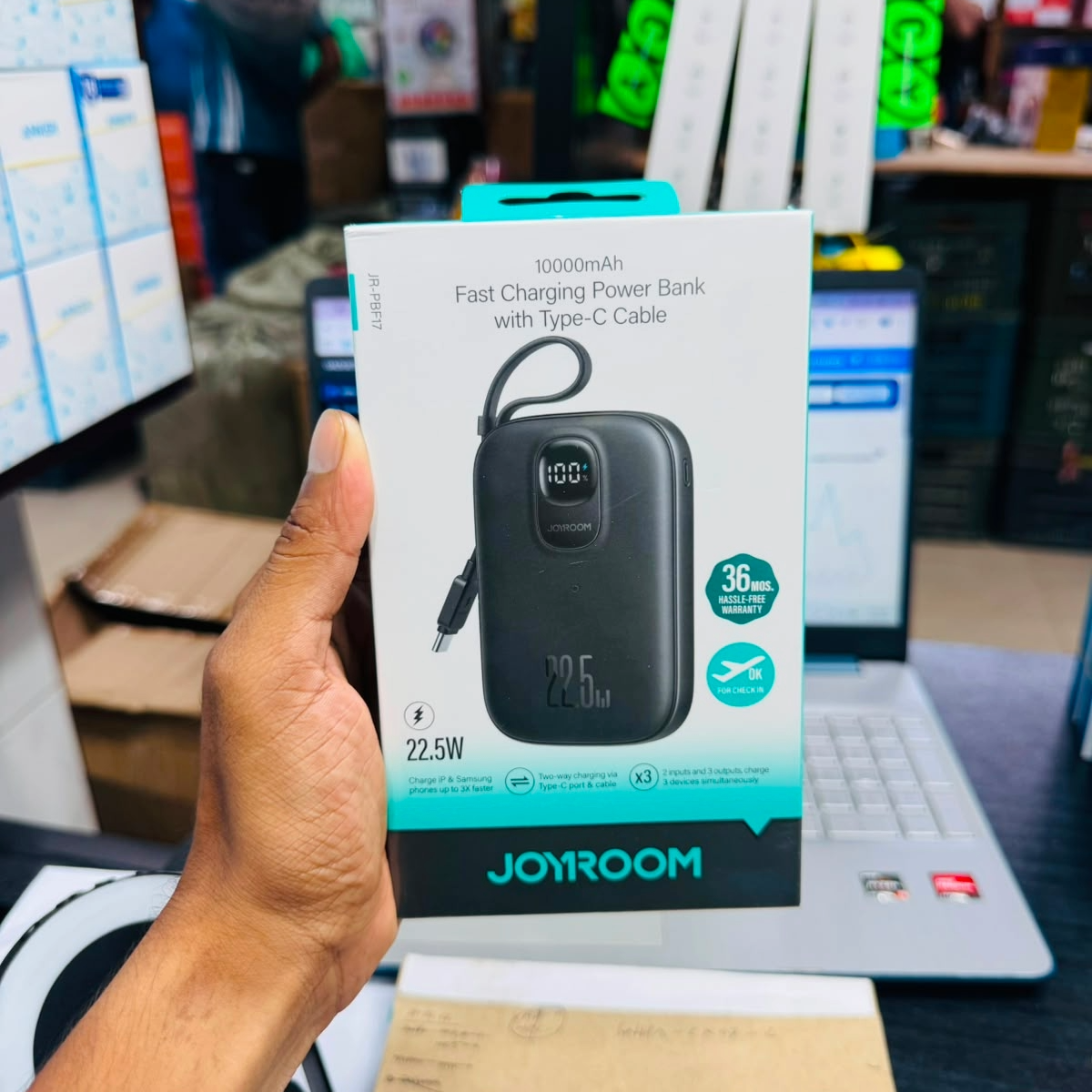 Joyroom JR-PBF17 10000mAh 22.5W Fast Charging Power Bank with Built-in Type-C Cable