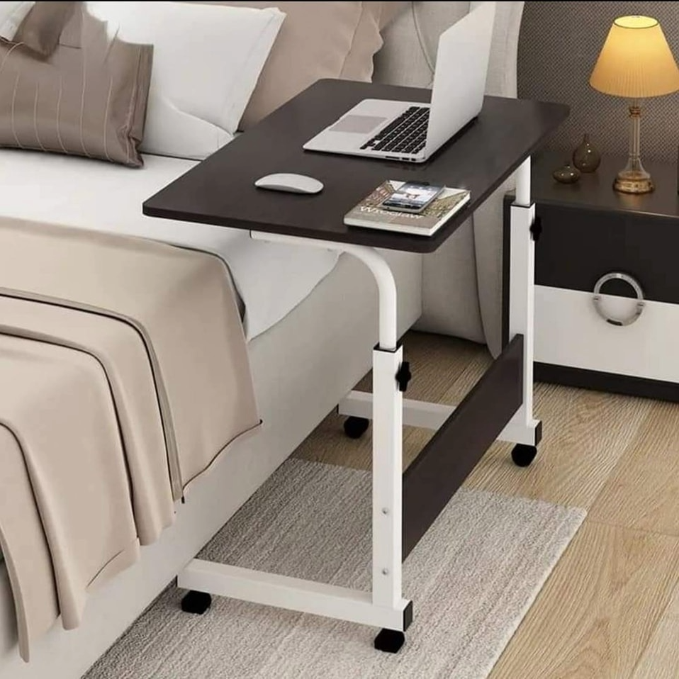 Adjustable Laptop Table with Storage Shelves & Wheels